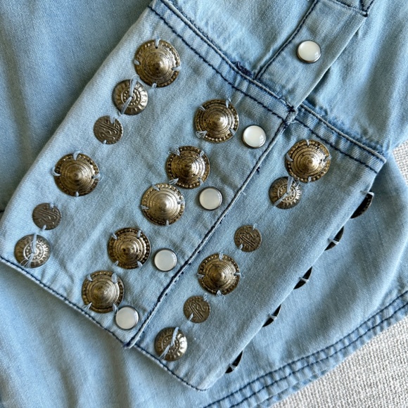 We The Free Blue Button Down Shirt with Gold Accents - Picture 5 of 8